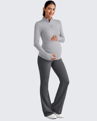 G4Free Lightbreeze Maternity Shirts Long Sleeve Quarter Zip Pregnancy Top - color: Gray, size: Medium