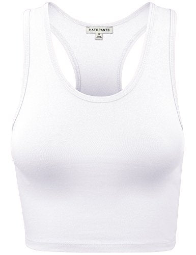 Women Sleeveless Racerback Crop Camisole Tank Tops Cotton Basic Shirts - color: 001-white-22, size: Medium