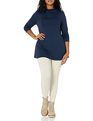 Amazon Essentials Women's Jersey Long-Sleeve Mock Neck Swing Tunic Top, Relaxed Fit Pullover - color: Navy, size: XX-Large
