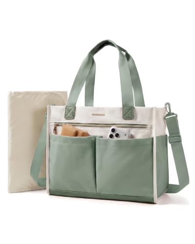 mommore Canvas Travel Tote Bag Large Diaper Bag Tote Stylish - color: Forest Green