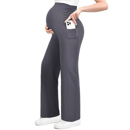 Ipletix Maternity Work Wide Leg Lounge Pants - color: Grey, size: Large