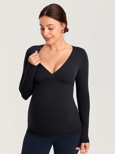 MOMANDA Crossover Maternity Nursing Tops - color: Black, size: Large