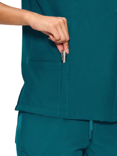 Scrubs for Women Set, V-Neck Top & Straight Leg Pants with 11 Pockets - color: Caribbean Blue, size: Large