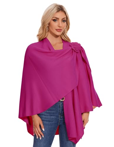 PULI Women Elegant Cross Front Floral Shawl Wraps Poncho Fall Winter - color: Hotpink