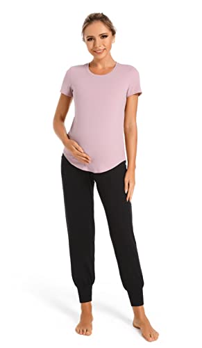 V VOCNI Women's Maternity Joggers Pants Pregnancy Sweatpants - color: Black, size: Small