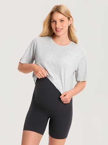 MOMANDA Cotton Modal Cropped Maternity Tops - color: Mica Heather, size: Medium