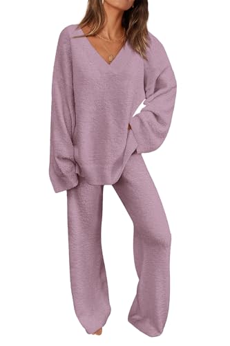PRETTYGARDEN Lounge Sets for Women 2 Piece Pajama Set - color: Bean Paste Purple, size: Medium