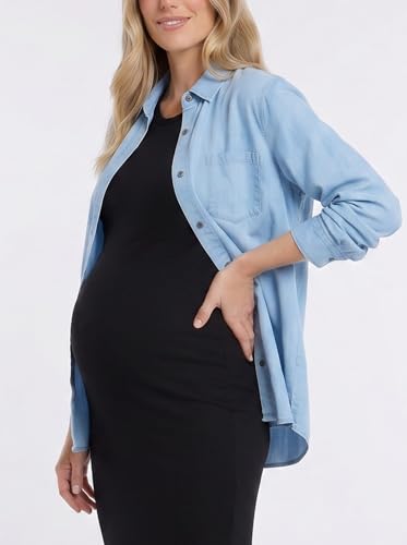 Motherhood Maternity Women's Button Down Poplin Long Sleeve Pregnancy Shirt - color: Chambray, size: Medium