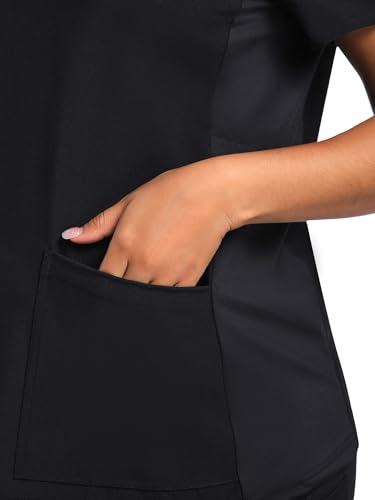 COZYFIT Maternity Scrub Top, V-Neck Pregnancy Shirt with 2 Pockets - color: Black, size: Medium