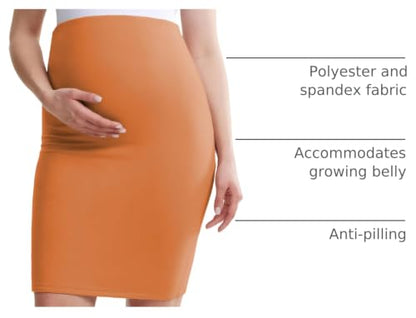 POSHDIVAH Maternity Skirt Over The Belly with Slit - color: Short-camel, size: Large