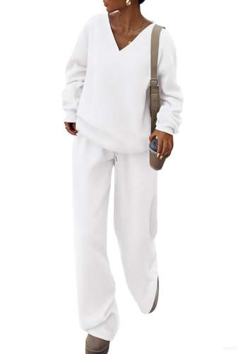 PRETTYGARDEN Womens 2 Piece Outfits Fall Sweatsuits - color: White, size: XX-Large