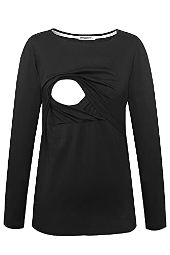 Smallshow Women's Maternity Nursing Tops Comfy Long Sleeve Breastfeeding T-Shirt - color: Black-deep Grey-light Grey(cotton), size: Medium