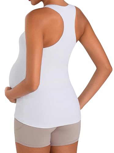 Sunzel Maternity Tank Top with Built in Bra, Racerback Pregnancy Cami - color: White, size: X-Small