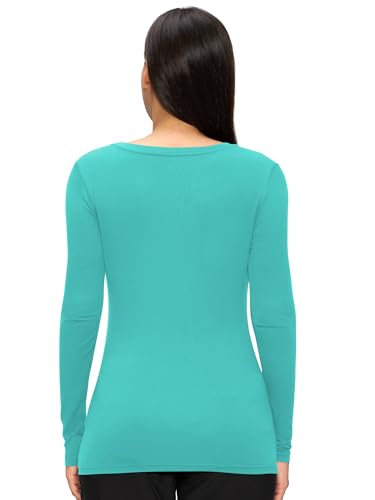 Underscrub Long Sleeve Women Crew Neck Comfort Tee, Scrub Undershirt - color: Aqua Blue, size: 3X-Large