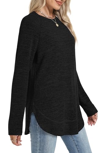 Sampeel Long Sleeve Shirts for Women Tunic Tops Loose Fit Dressy Crew Neck Pullover Sweaters 2026 - color: Black, size: Small
