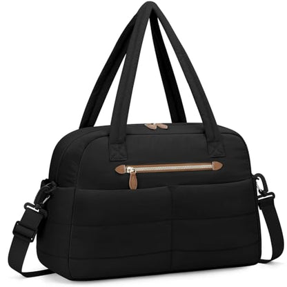 Pritent Puffer Travel Duffle Bag Waterproof Carry On Duffel Weekender Bag - color: Black