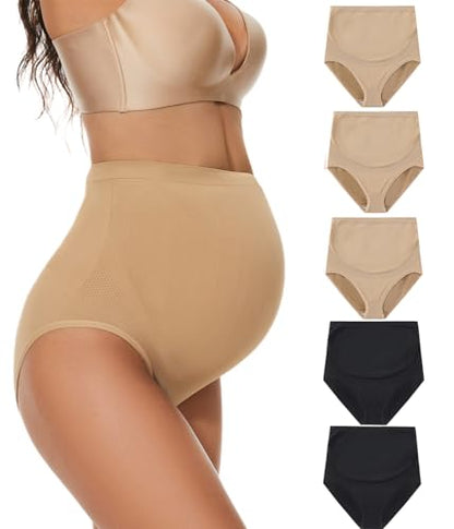 Maternity Underwear Over Bump, Seamless Maternity Support Panties, Plus Size, Multi Pack - color: 5 Pack. Basics, size: Large