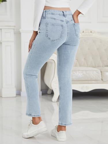 Women's Maternity Jeans Slim Side Stretchy Straight Leg Pregnancy Petite Denim Pants with Pockets - color: Light Blue, size: X-Large