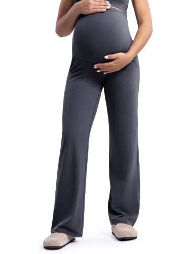 ENERBLOOM Women's Maternity Pants Over the Belly Pregnancy Work Trousers - color: Grey, size: X-Small