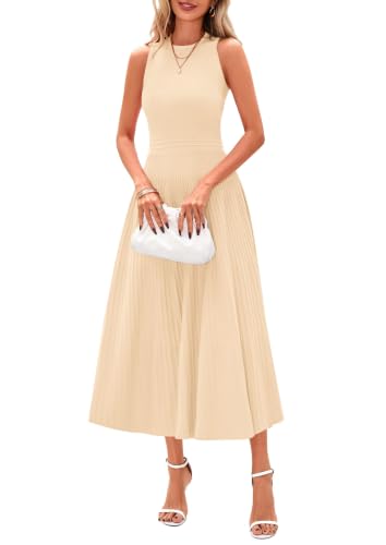 PRETTYGARDEN Women's Summer Pleated Midi Work Dress - color: Apricot, size: X-Large