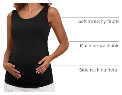 BHOME Maternity Tank Tops for Women Ruched Sleeveless Basic Tops Layering Maternity Shirt Vest Pregnancy Tee - color: Black/Rose/White, size: Medium