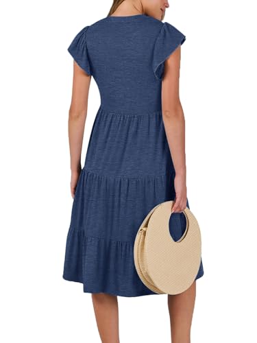 CzzzyL Womens Nursing Midi Dress Breastfeeding Sleeveless Tiered Pockets - color: Grayblue, size: Medium