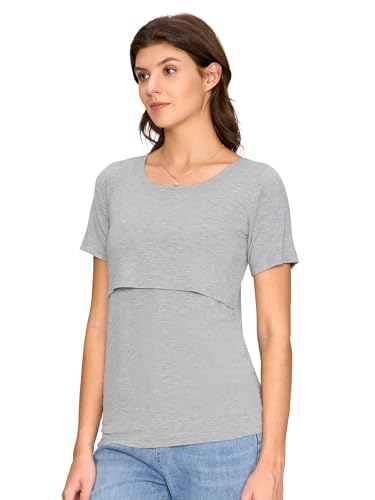 3 Pack Women's Nursing Tops, Breastfeeding Shirts Short Sleeve - color: Black/Light Grey/White Stripe, size: Medium