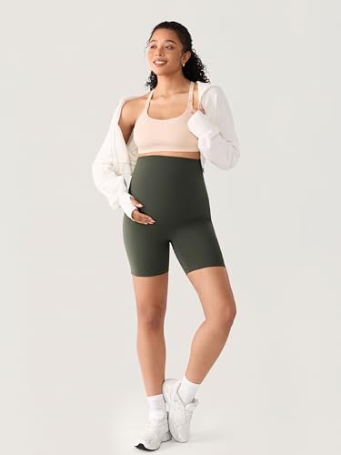 MOMANDA Seamless Maternity Biker Shorts 6" - color: Aspen Olive, size: XX-Large