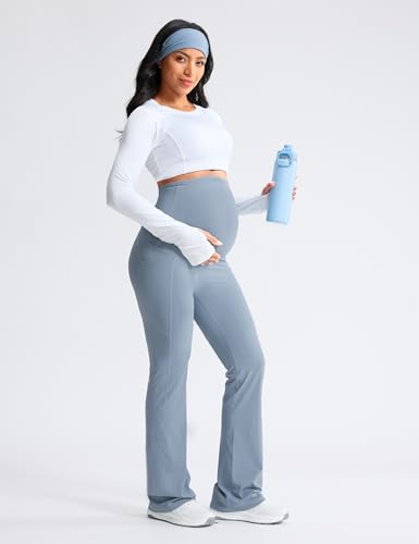 Mama Land Buttery Soft Maternity Flare Leggings - color: Denim Blue, size: Medium