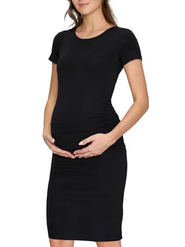 Women's Maternity Dress Short Sleeve Ruched Pregnancy Summer Dresses - color: Black, size: XX-Large