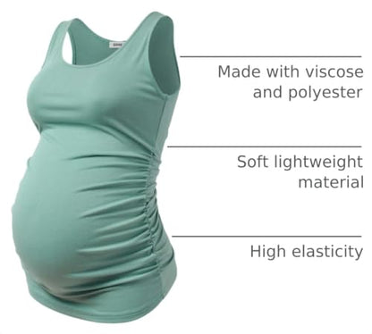GINKANA Maternity Tank Tops Sleeveless Ruched Basic Tops Maternity Shirt Vest Mama Clothes - color: Sage, size: Medium
