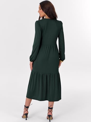 ANRABESS Women's Long Sleeve Fall Flowy Boho Maxi Dresses - color: Dark Green, size: Medium