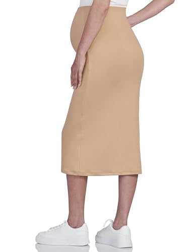 POSHDIVAH Maternity Skirt Over The Belly - color: Khaki, size: Medium