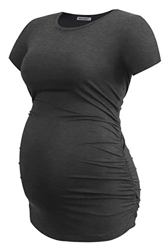Smallshow Women's Side Ruched Tunic Maternity Shirts 3 Packs - color: Deep Grey-svp121-white Stripe(3 Pack), size: Large