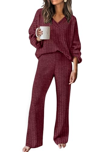 RUMIA Lounge Sets for Women Cozy Travel Matching Sweater Fall Outfits - color: Violet, size: Large