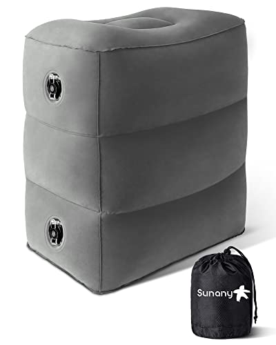Sunany Inflatable Foot Rest Pillow for Airplane Travel, Adjustable Height for Kids/Adults to Sleep While Traveling, Suitable for Airplane, Office, Home, Trains, Cars and Any Travel（Dark Grey） - color: Dark Grey, size: 1 Pack (Regular Premium)