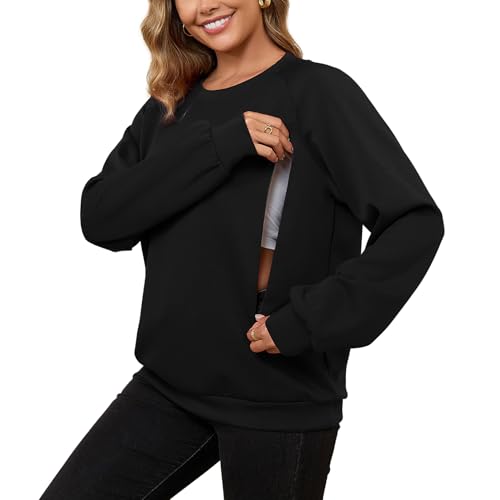 DEBELLY Nursing Friendly Sweatshirt for Breastfeeding Dual Zippers - color: Black, size: X-Small