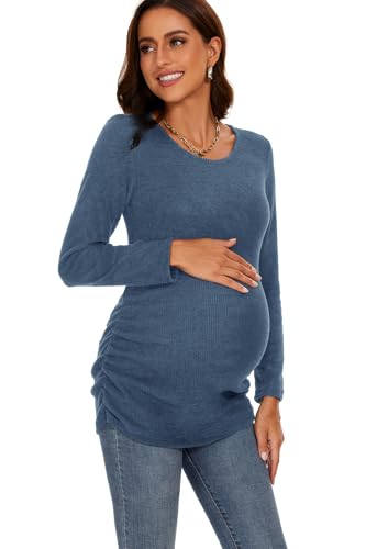 Smallshow Women's Maternity Sweater Shirt Long Sleeve - color: Grey Blue, size: Large