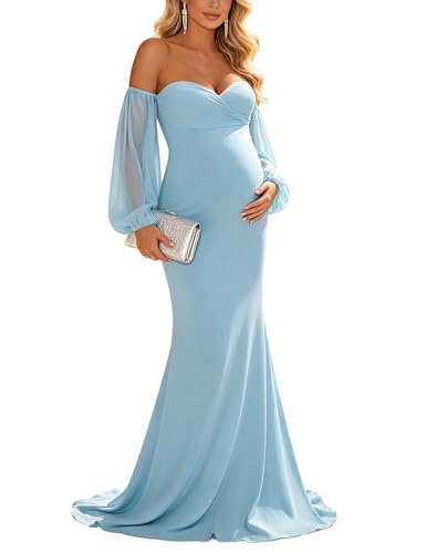 Maternity Off-Shoulder Mermaid Gown Chiffon Sleeve Dress - size: Small