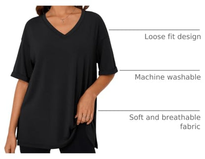 Trendy Queen Plus Size Oversized V Neck Tshirt Tops Workout Wear - color: Black, size: Large
