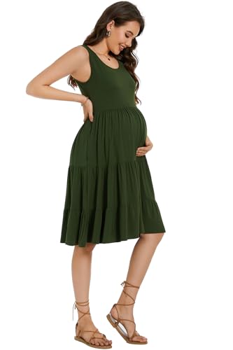 Smallshow Women's Sleeveless Ruffle Tank Maternity Dress - color: Army Green, size: Medium