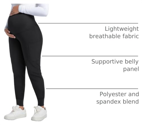 COZYFIT Maternity Scrub Pants, Jogger Workwear with 4 Pockets - color: Black, size: Medium