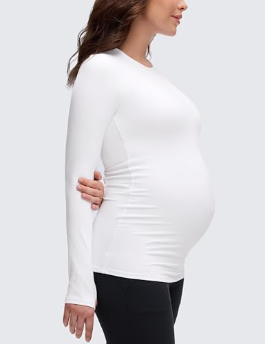 CRZ YOGA Maternity Crewneck Tops - color: White, size: Large