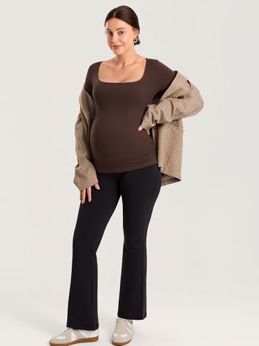 MOMANDA Square Neck Maternity Tops - color: Hot Fudge Brown, size: Large