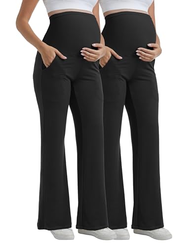 Women's Maternity Pants Wide Leg Trousers - color: 2 Pack Black, size: XX-Large