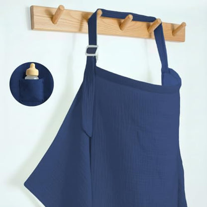 Muslin Nursing Covers for Breastfeeding, Navy Blue - color: Navy Blue