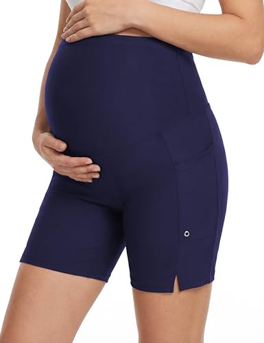 Maternity Swim Board Shorts Over The Belly - color: Navy Blue, size: Large