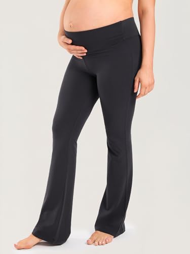 MOMANDA Cotton Maternity Foldover Pants 30.5" - color: Graphite Grey, size: Medium