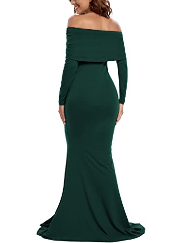 Glampunch Off Shoulder Maternity Dress for Photoshoot,Ruched Maternity Gown - color: Hunterbr, size: Large