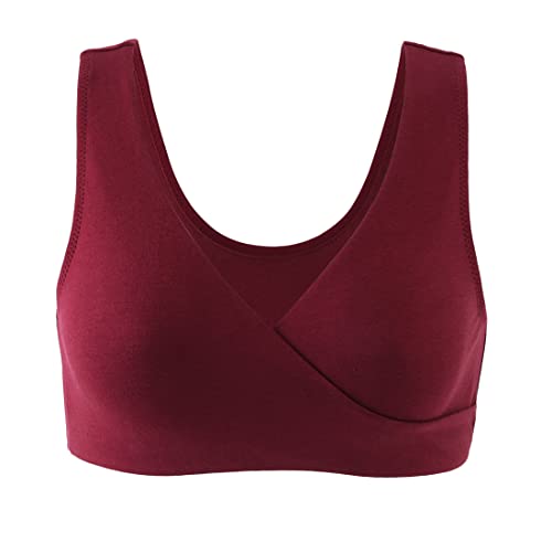 Women's Cotton Wireless Sleep Bra for Nursing and Maternity - color: Black+red+olive, size: Medium
